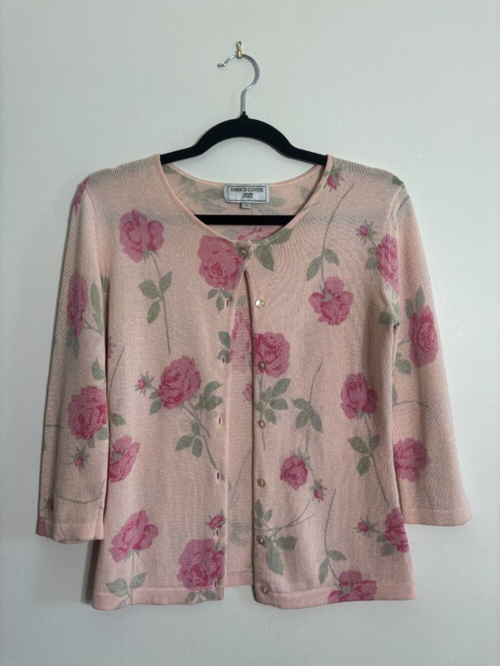 Enrico Coveri Pink Floral Shimmer Cardigan Size 36